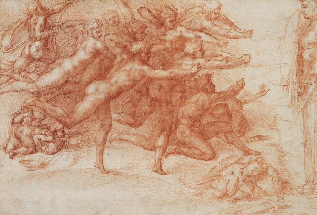 The handful of 'presentation drawings' that Michelangelo produced during the latter half of his life, and especially around 1530, stand at the very pinnacle of European draughtsmanship. Made as gifts for his closest friends, they were painstakingly worked