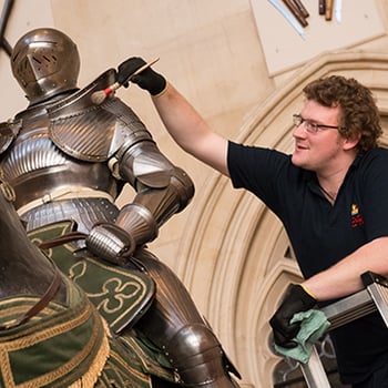 Armour being cleaned at Windsor Castle