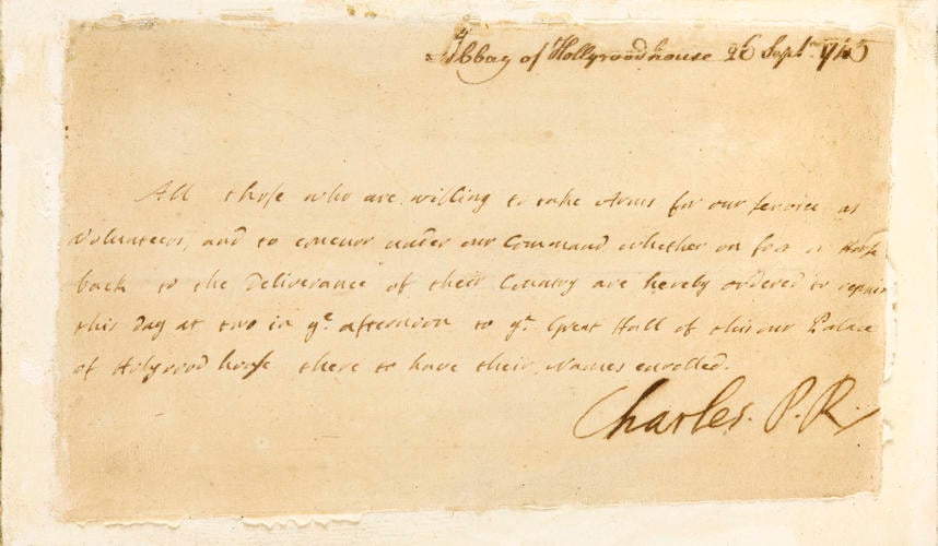 Letter signed by Bonnie Prince Charlie