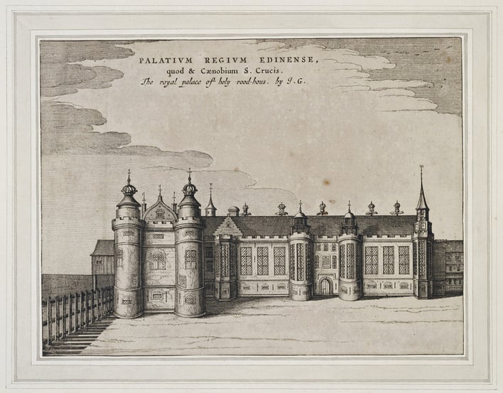 Engraving of the west front of the Palace of Holyroodhouse