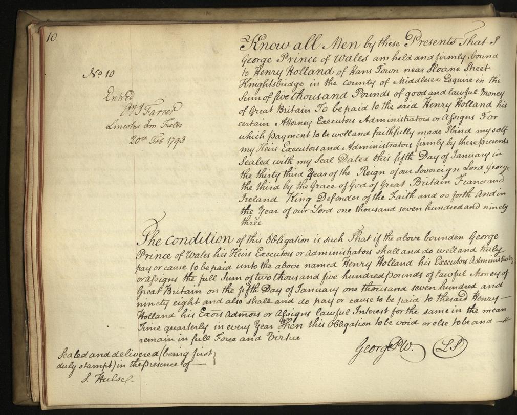 Extract from financial ledger of George IV's debts