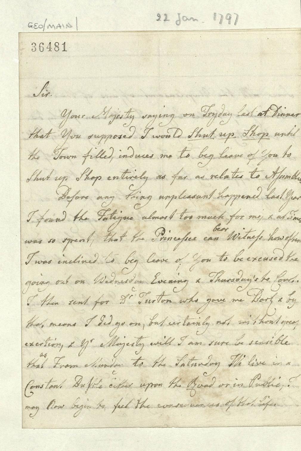 Letter from Queen Charlotte to George III
