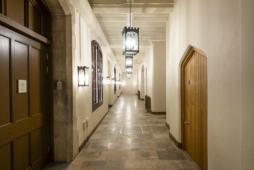 A corridor in Windsor Castle showing the accessible toilet
