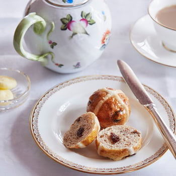 Hot cross bun and teapot