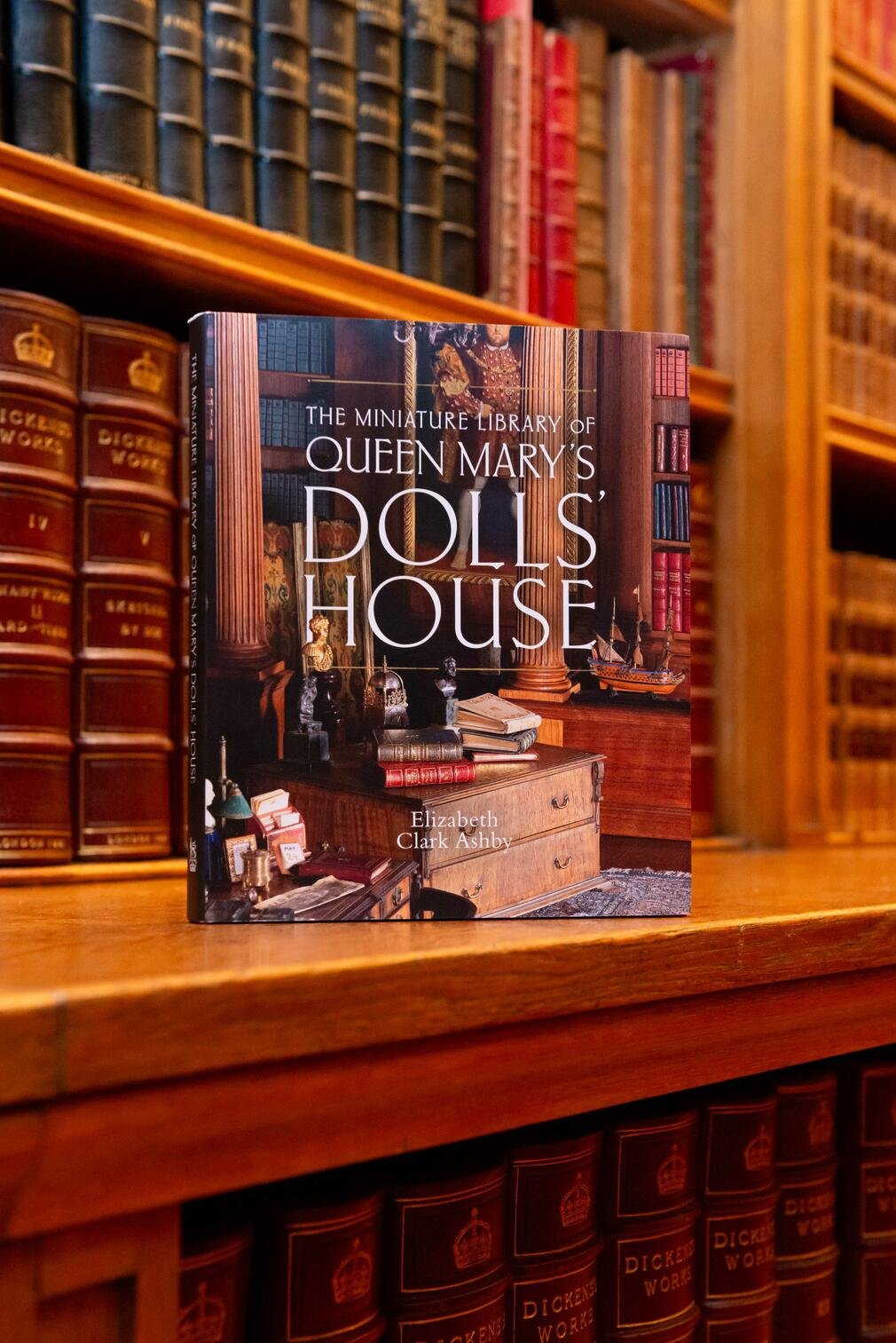 The new book The Miniature Library of Queen Mary's Dolls' House photographed in the miniature library