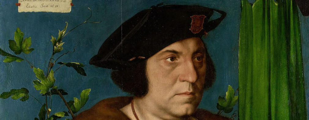 A painting of a man wearing a black hat