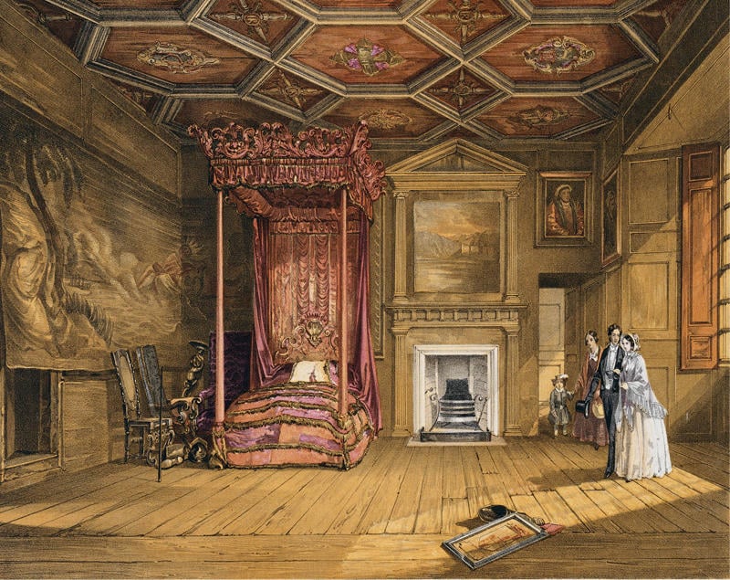 Nineteenth-century visitors in Queen Mary’s Bedchamber.