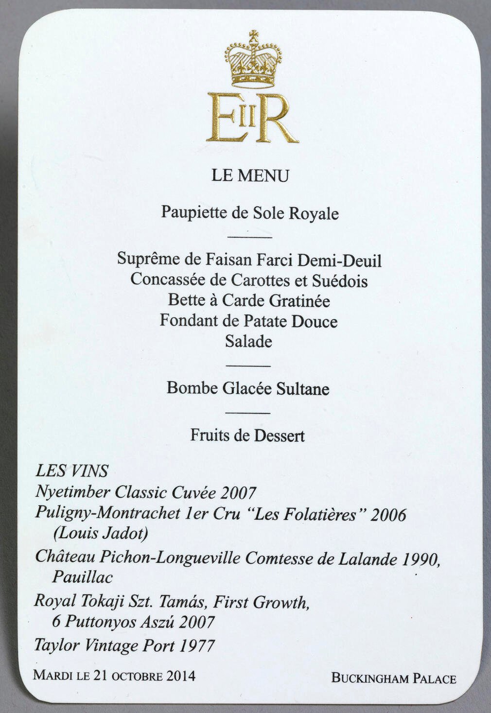 A menu from the Singapore State Banquet in 2014.
