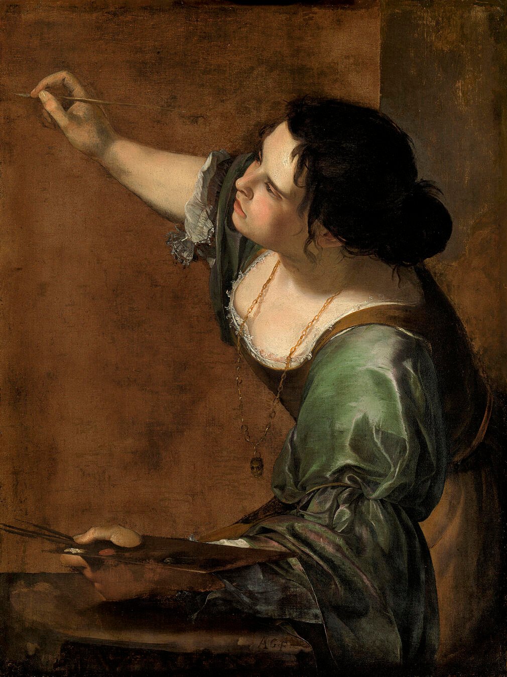 A painting of a woman painting a self portrait