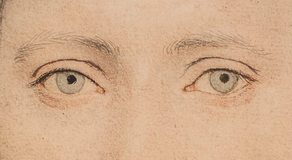 Drawing of a person's blue eyes.