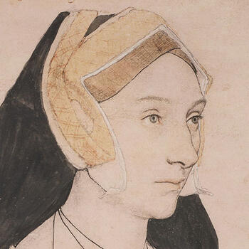 Drawing of a woman wearing a Tudor hat.