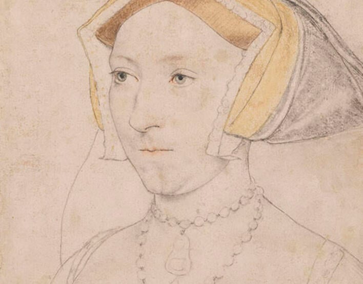Drawing of Jane Seymour wearing a Tudor headdress.